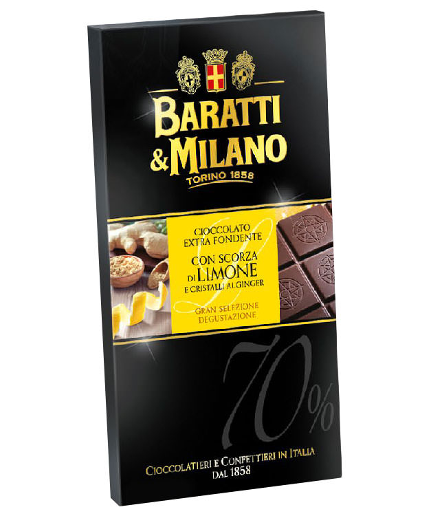 Шоколад горький с лимонной цедрой и кристаллизованным имбирем 70%